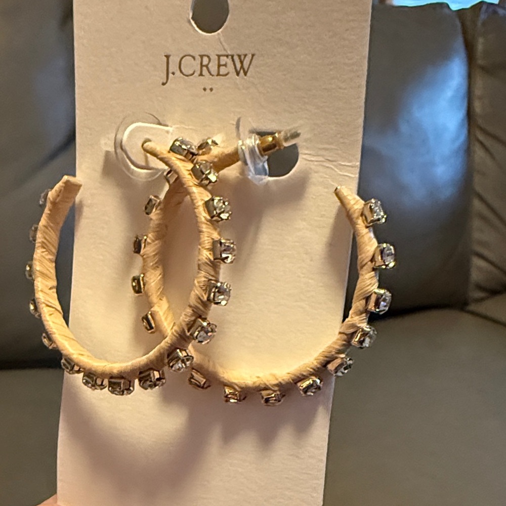 J. Crew Beige Hoop Earrings with Silver Accents